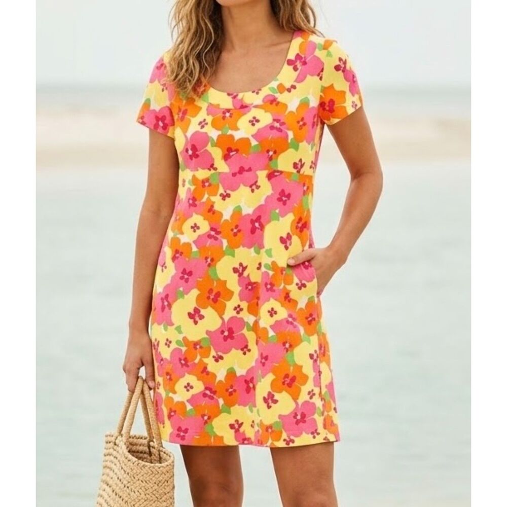 Vtg Lilly Pulitzer T Shirt Dress S Floral Preppy Travel Vacation Resort Cruise